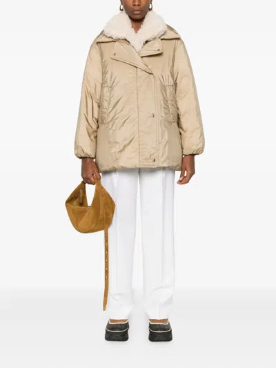 Moncler Voue Sherpa-collar Quilted Jacket In Neutral