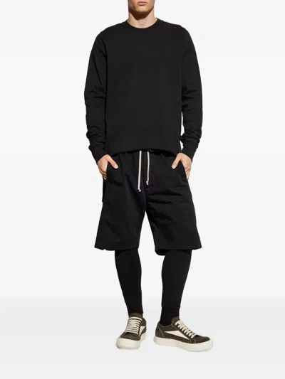 Rick Owens Drkshdw Long Sleeve Crewneck Sweatshirt With Ribbed Cuffs In Black