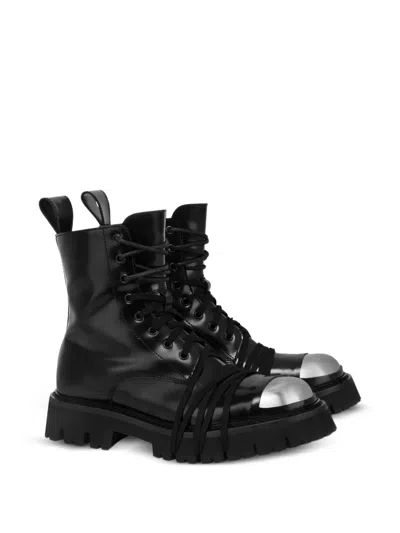 Moschino Combat Boot In Calfskin In Black