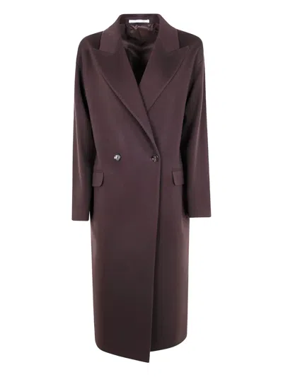 Tagliatore Double-breasted Coat Featuring Flap Pockets In Brown