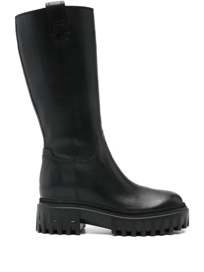 Hogan Knee-high Boots With Chunky Sole And Pull Tab In Black