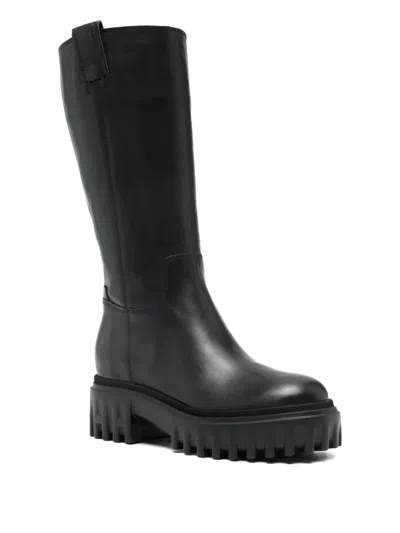 Hogan Knee-high Boots With Chunky Sole And Pull Tab In Black