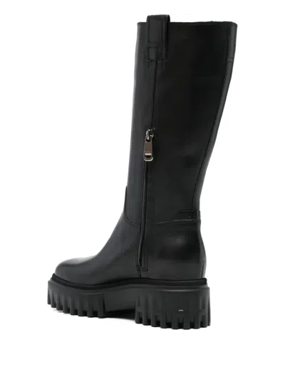 Hogan Knee-high Boots With Chunky Sole And Pull Tab In Black