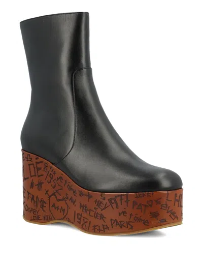 Chloé Graphic Print Ankle Boots With Platform Sole In Black