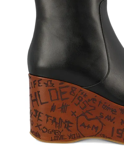 Chloé Graphic Print Ankle Boots With Platform Sole In Black