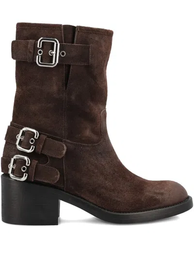 Chloé Stylish Block Heel Suede Ankle Boots In Brown