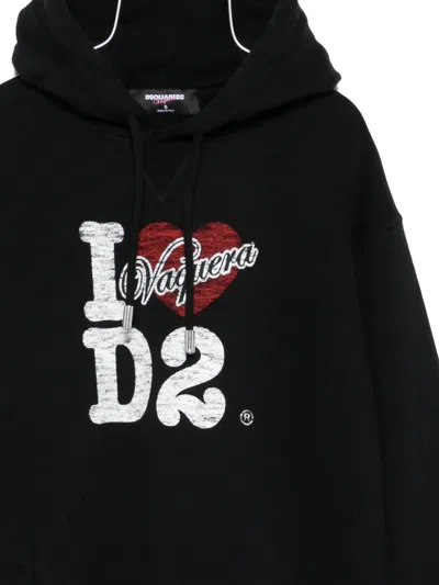 Dsquared2 Cotton Hoodie With Logo And Drawstring In Black