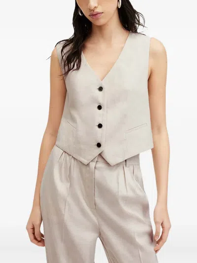 Allsaints Button-front Waistcoat In Neutral