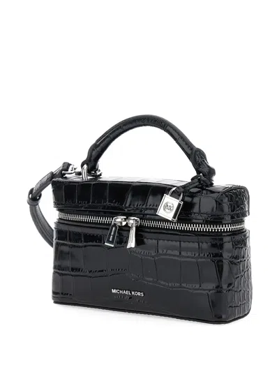Michael Michael Kors Black Vanity Bag With Logo Lettering On The Front In Crocodile Effect Leather Woman In Black