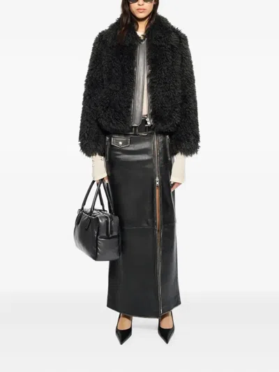 Stand Studio Teddy-texture Zip-up Jacket In Black