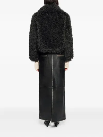 Stand Studio Teddy-texture Zip-up Jacket In Black