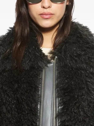 Stand Studio Teddy-texture Zip-up Jacket In Black