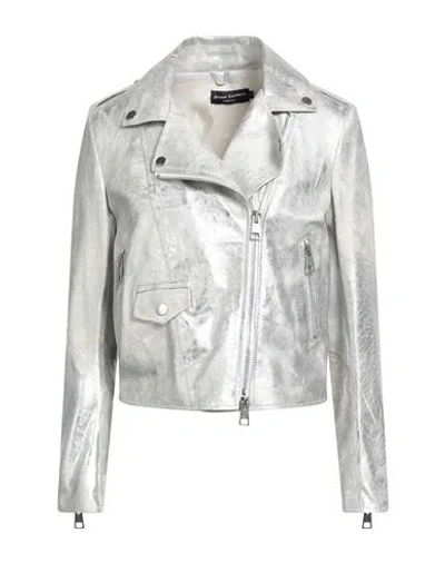 Street Leathers Woman Jacket Silver Size M Leather In Silver