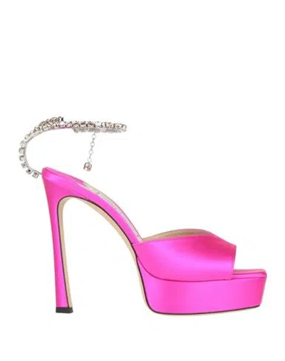 Jimmy Choo Woman Sandals Fuchsia Size 8 Textile Fibers In Pink