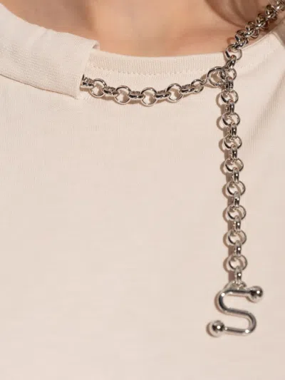 Sportmax Chain Detail Round Neck Short Sleeve Top In Neutral