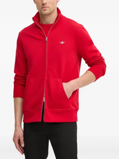 Gant Embroidered-logo Sweatshirt In Red