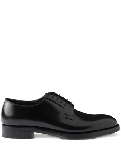Prada Lace-up Leather Derbies In Black