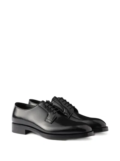 Prada Lace-up Leather Derbies In Black