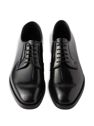 Prada Lace-up Leather Derbies In Black