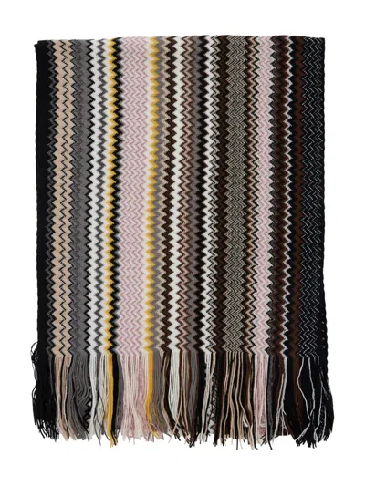 Missoni Multicolor Rectangular Scarf With Chevron Motif In Viscose Blend Woman In Gray