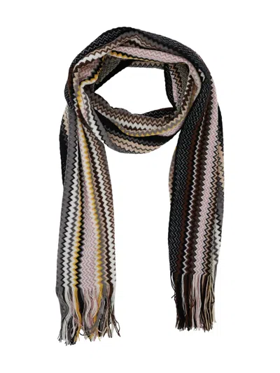 Missoni Multicolor Rectangular Scarf With Chevron Motif In Viscose Blend Woman In Gray