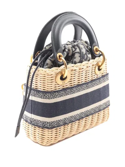 Pre-owned Dior 2022-2025 Mini Oblique Wicker Lady  Satchel In Brown