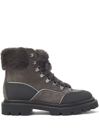 Peserico Lace-up Shearling-trim Boots In Brown