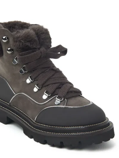 Peserico Lace-up Shearling-trim Boots In Brown