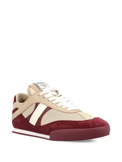 Chloé Kick Mixed Leather Retro Low-top Sneakers In Burgundy
