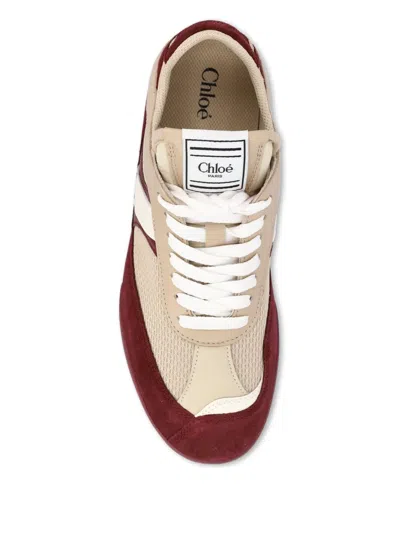 Chloé Kick Mixed Leather Retro Low-top Sneakers In Burgundy
