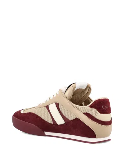 Chloé Kick Mixed Leather Retro Low-top Sneakers In Burgundy