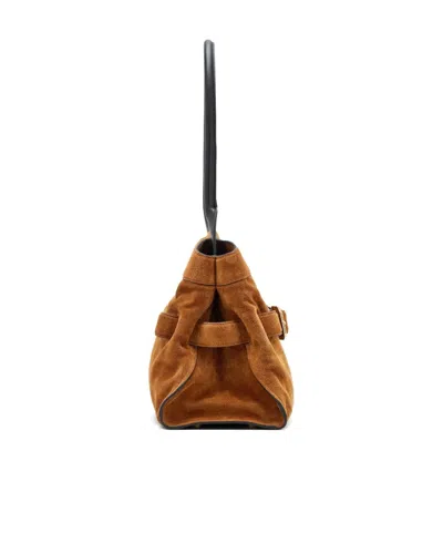 Marc Jacobs Dakota Suede Shoulder Bag With Buckle Straps In Brown