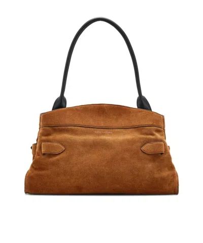 Marc Jacobs Dakota Suede Shoulder Bag With Buckle Straps In Brown
