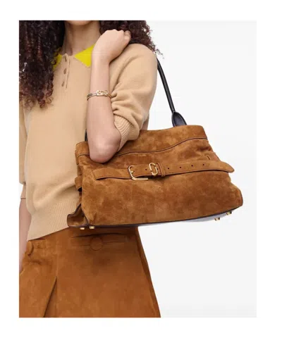Marc Jacobs Dakota Suede Shoulder Bag With Buckle Straps In Brown