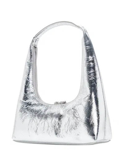 Margesherwood Large Hobo Plain Leather Shoulder Bag In Silver