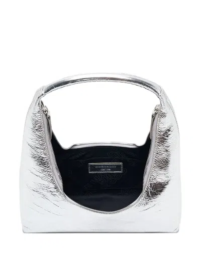 Margesherwood Large Hobo Plain Leather Shoulder Bag In Silver