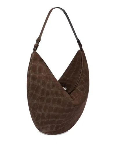 Jacquemus Le Calisso Rond Large Brown Shoulder Bag With Adjustable Strap And Embossed Crodocile Effect In Leat In Brown