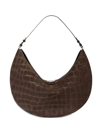 Jacquemus Le Calisso Rond Large Brown Shoulder Bag With Adjustable Strap And Embossed Crodocile Effect In Leat In Brown