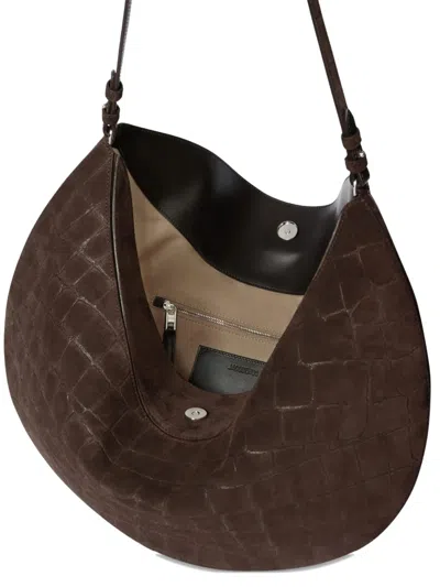 Jacquemus Le Calisso Rond Large Brown Shoulder Bag With Adjustable Strap And Embossed Crodocile Effect In Leat In Brown