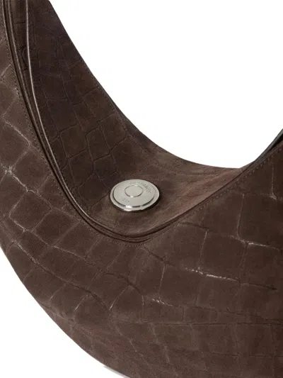 Jacquemus Le Calisso Rond Large Brown Shoulder Bag With Adjustable Strap And Embossed Crodocile Effect In Leat In Brown