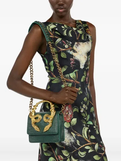 Roberto Cavalli Chain Strap Shoulder Bag With Snake Handle In Green