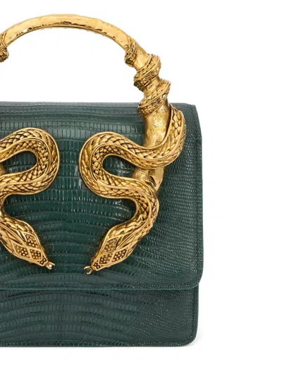 Roberto Cavalli Chain Strap Shoulder Bag With Snake Handle In Green