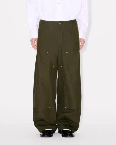Kenzo Cotton Trousers With Quilted Pattern And Pockets In Brown