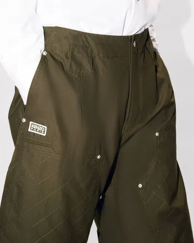Kenzo Cotton Trousers With Quilted Pattern And Pockets In Brown