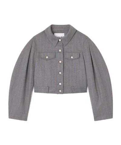 Ganni Womens Pewter Striped Cropped Woven Jacket In Gray