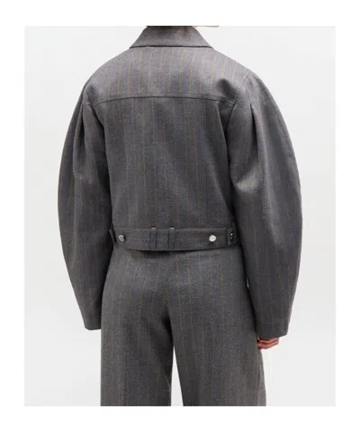 Ganni Womens Pewter Striped Cropped Woven Jacket In Gray