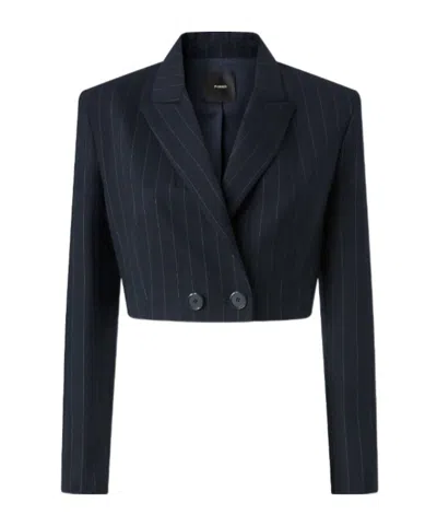 Pinko Cropped Striped Scamorza Jacket With Double Breasted In Blue
