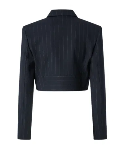 Pinko Cropped Striped Scamorza Jacket With Double Breasted In Blue