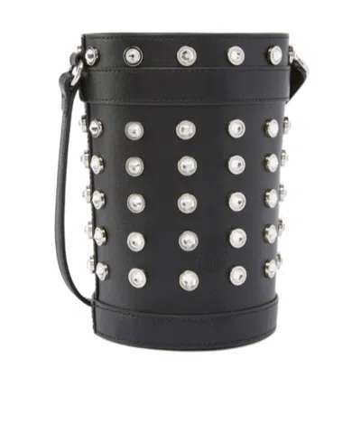 Pinko Mini Crystal Studded Leather Bucket Bag In Black