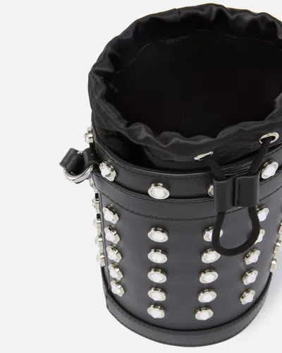 Pinko Mini Crystal Studded Leather Bucket Bag In Black